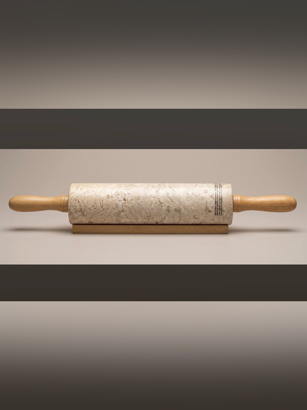 Vintage Natural Beige Marble Rolling Pin Heavy Stone Wood Handles & Cradle Base